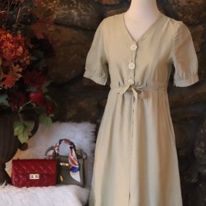 V-neck Puff Sleeve Midi Dress